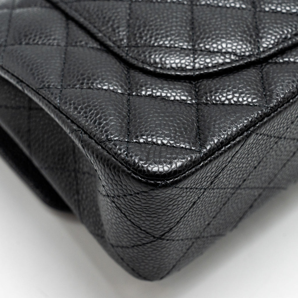 CHANEL SMALL CLASSIC DOUBLE FLAP BAG CAVIAR BLACK SHW (MICROCHIP)