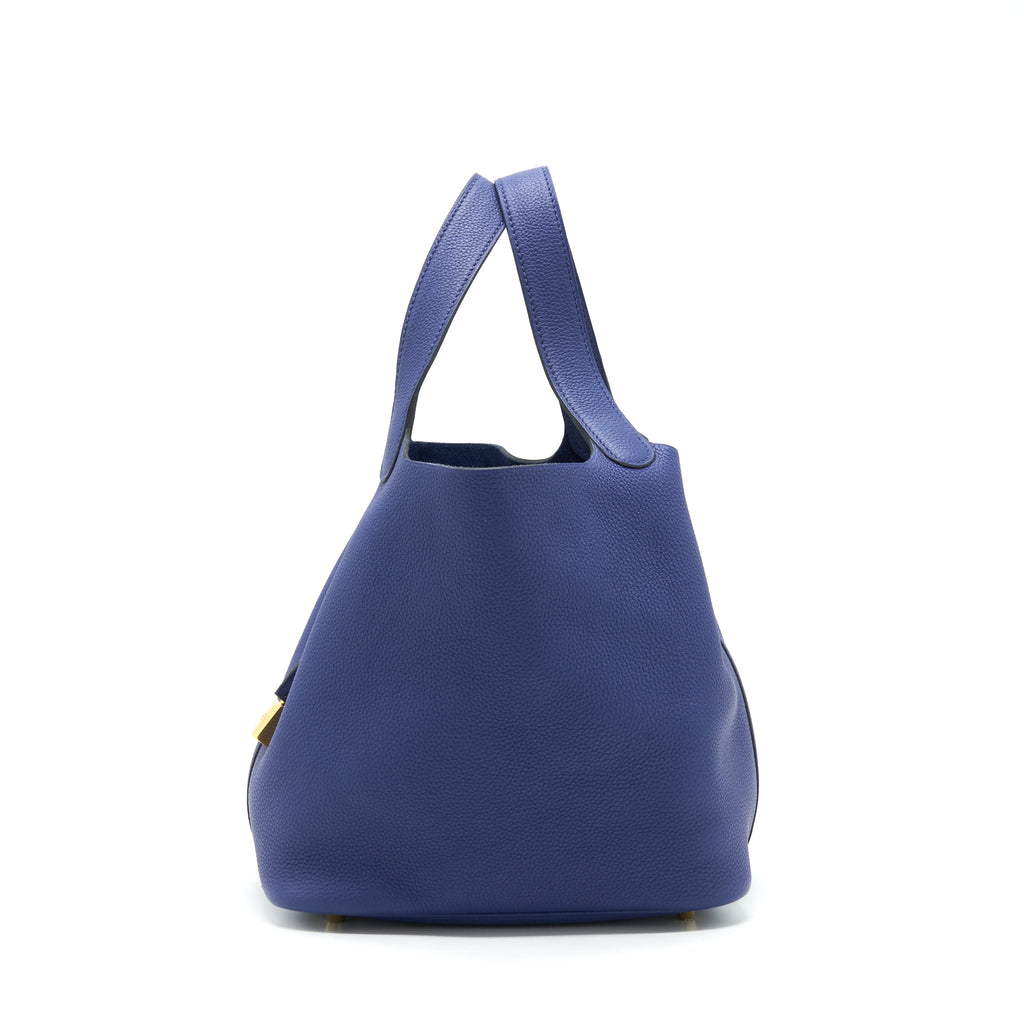 HERMES PICOTIN 22 LOCK BAG TAURILLON MAURICE BLUE SAPHIR GHW