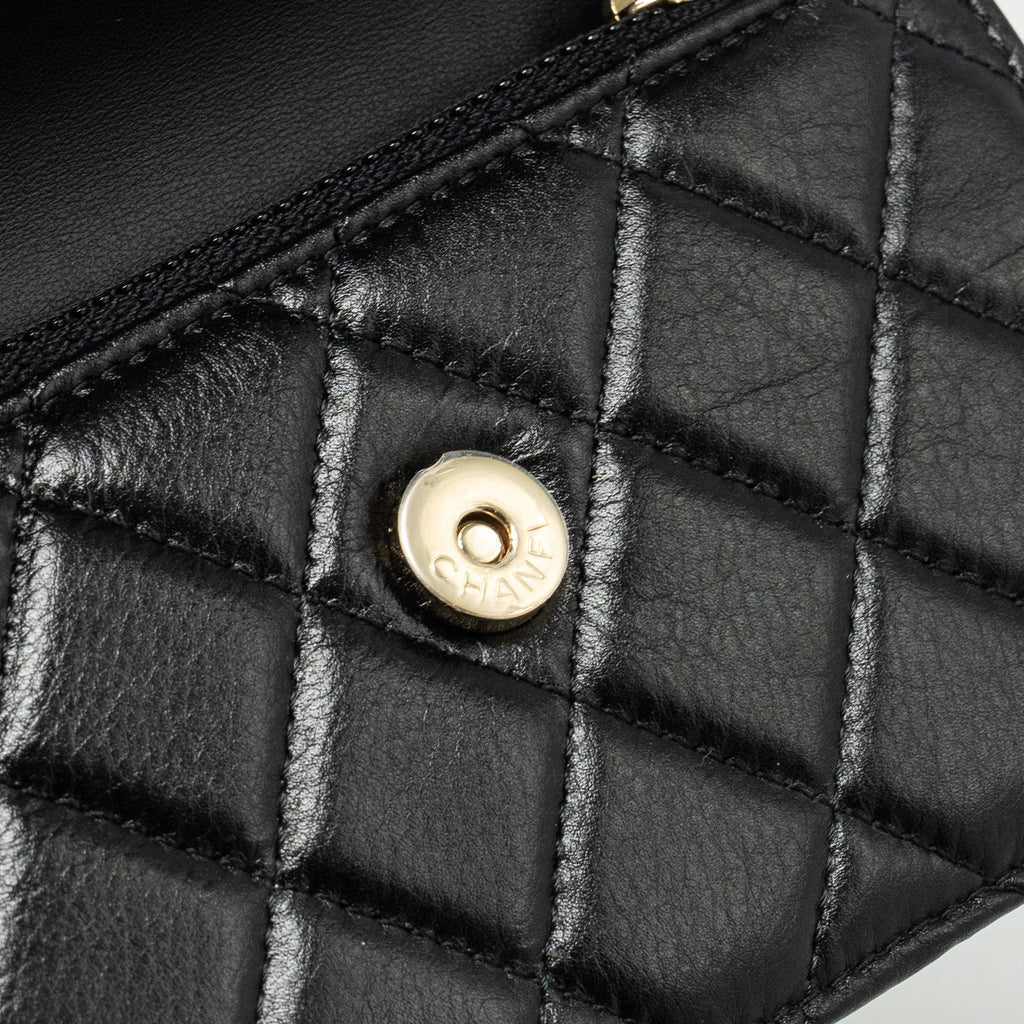 CHANEL CC LOGO CLUTCH WITH GIANT PEARL CHAIN LAMBSKIN BLACK LGHW