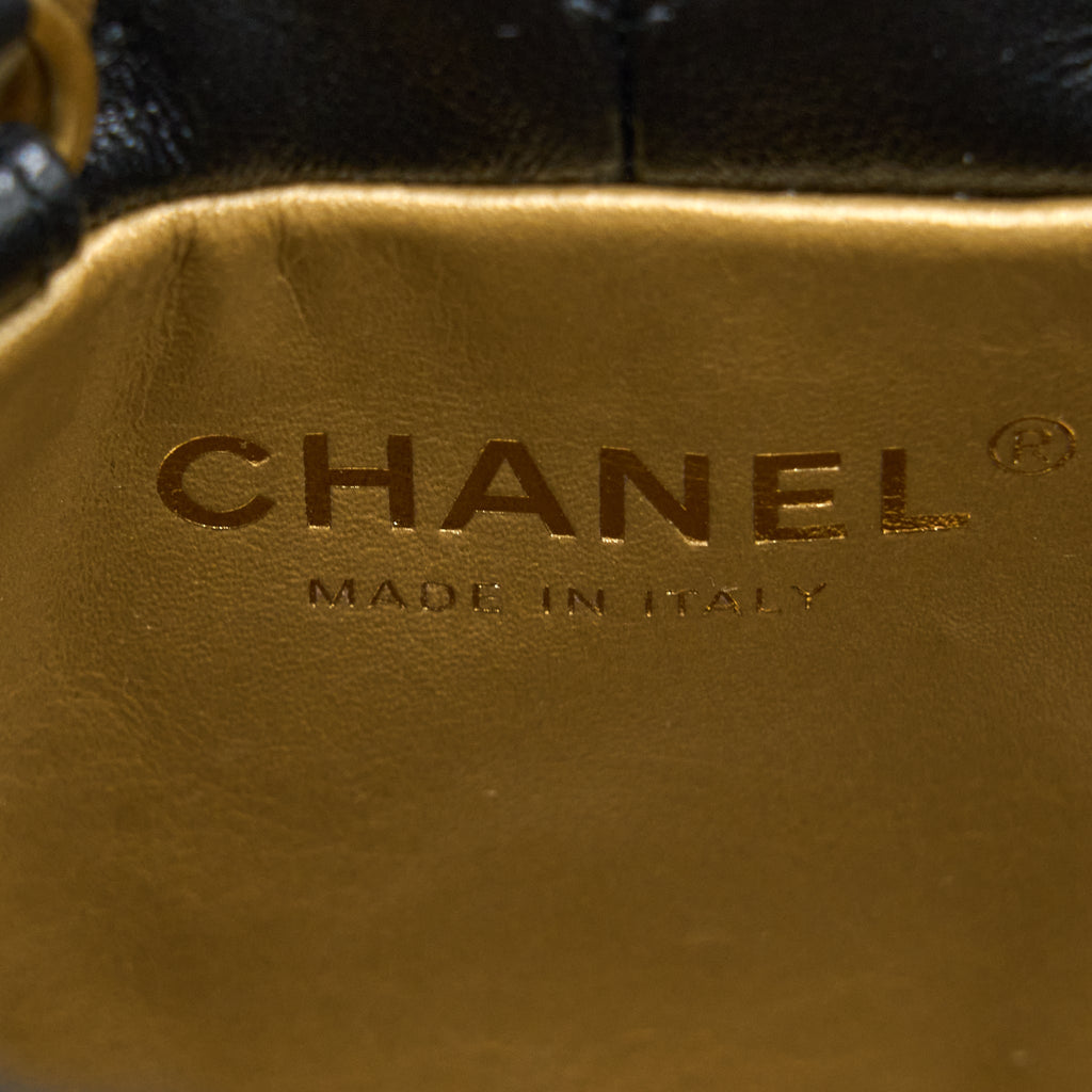 CHANEL 22S PEARL CRUSH BUCKET BAG LAMBSKIN BLACK BRUSHED GHW (MICROCHIP)