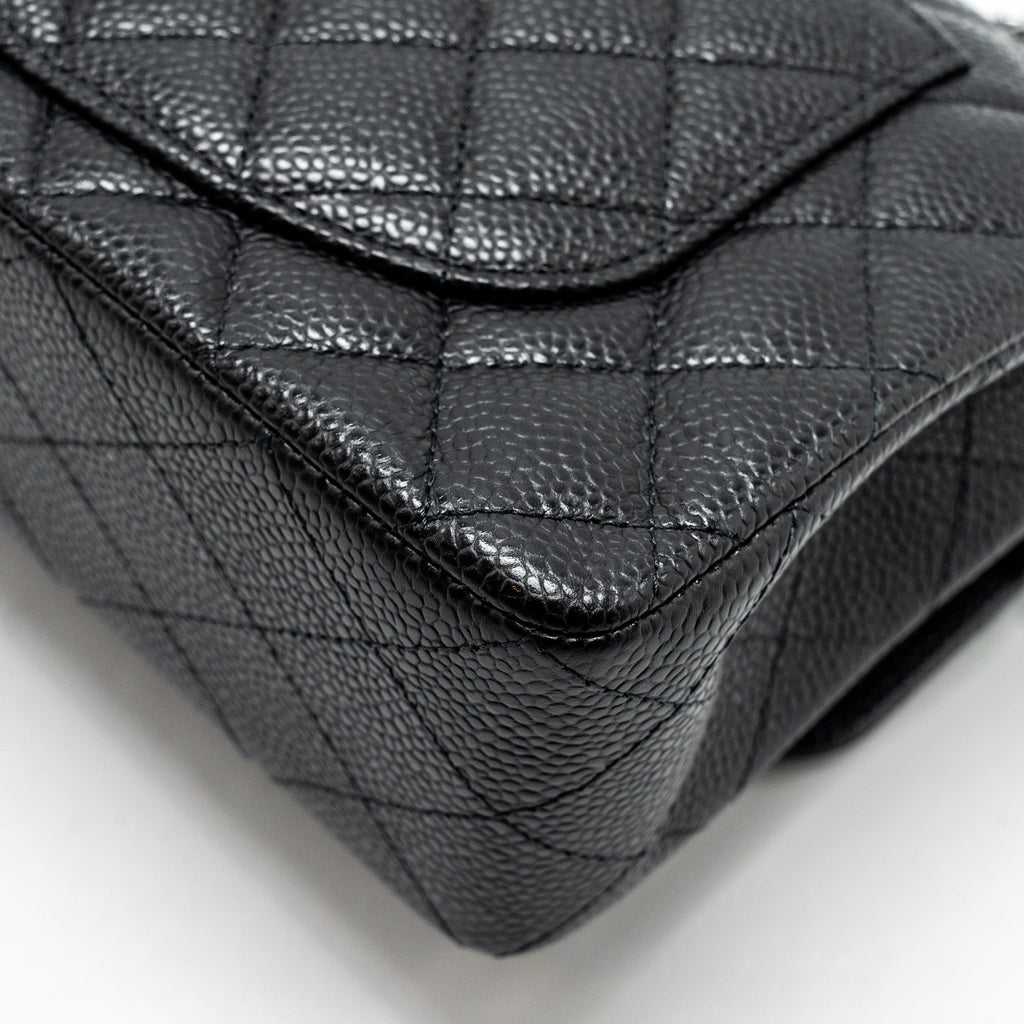 CHANEL SMALL CLASSIC DOUBLE FLAP BAG CAVIAR BLACK SHW (MICROCHIP)