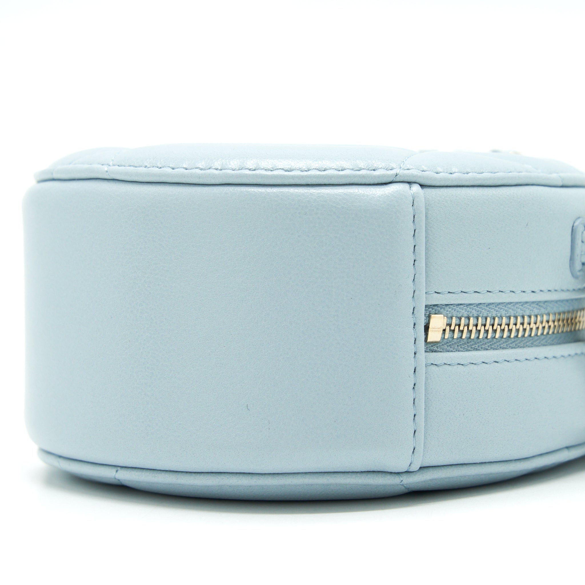 CHANEL 19 ROUND CLUTCH WITH CHAIN LAMBSKIN LIGHT BLUE