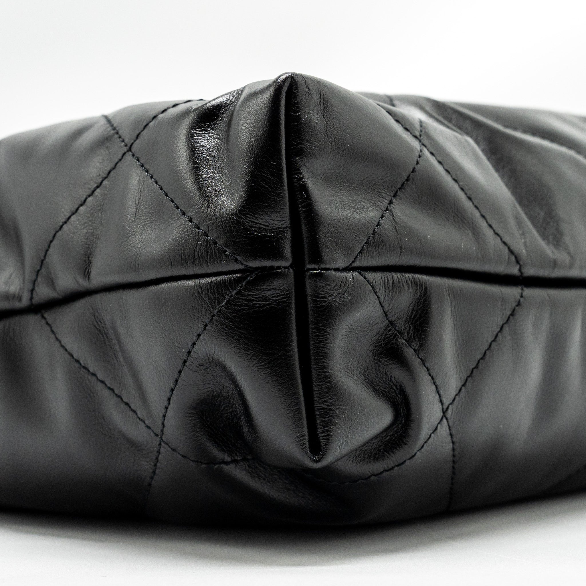 CHANEL SMALL 22 BAG SHINY CALFSKIN BLACK GHW (MICROCHIP)