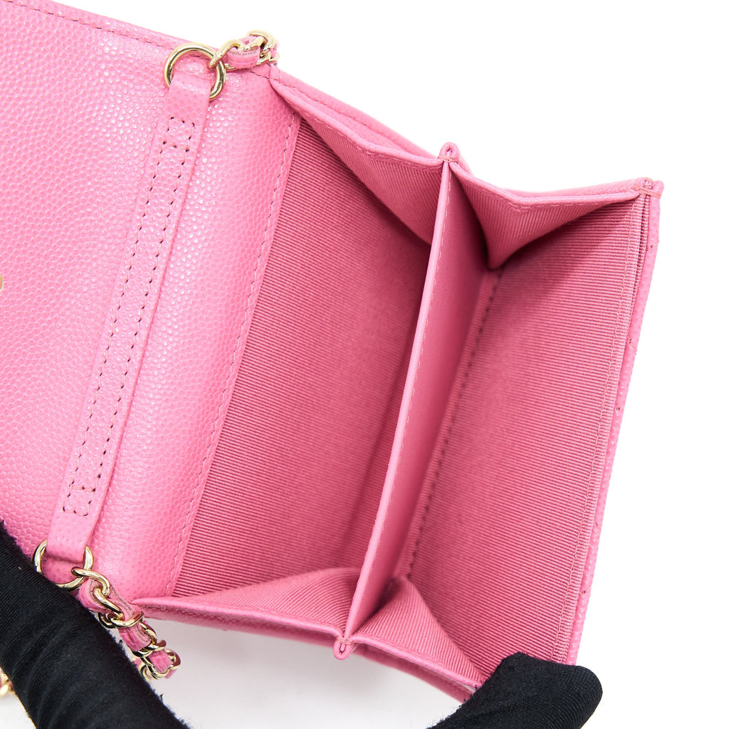 CHANEL MINI FLAP CARD HOLDER CAVIAR PINK LGHW