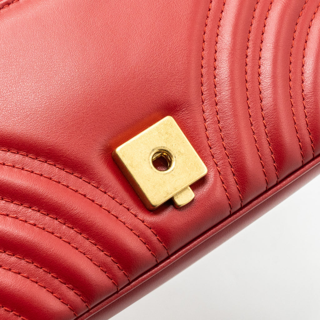 GUCCI MINI GG MARMONT MATELASSE CALFSKIN RED GHW