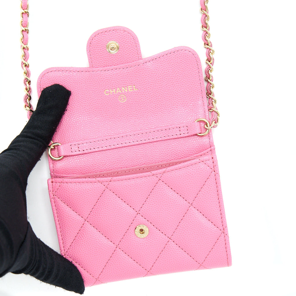 CHANEL MINI FLAP CARD HOLDER CAVIAR PINK LGHW