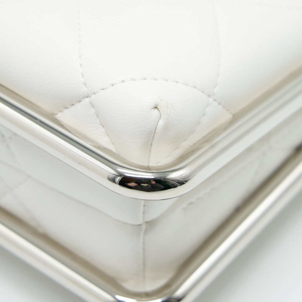 CHANEL QUILTED CLUTCH LAMBSKIN WHITE SHW