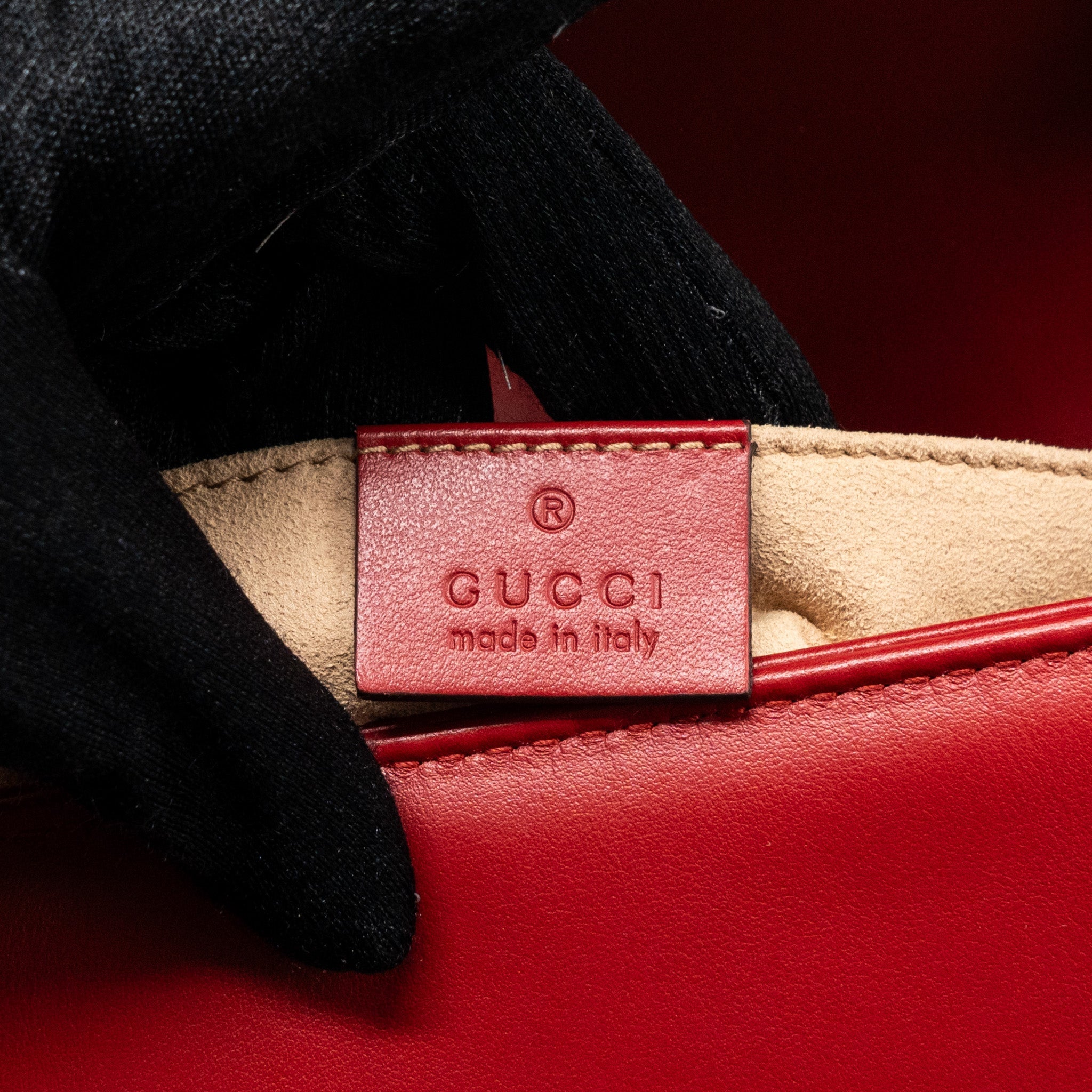 GUCCI MINI GG MARMONT MATELASSE CALFSKIN RED GHW