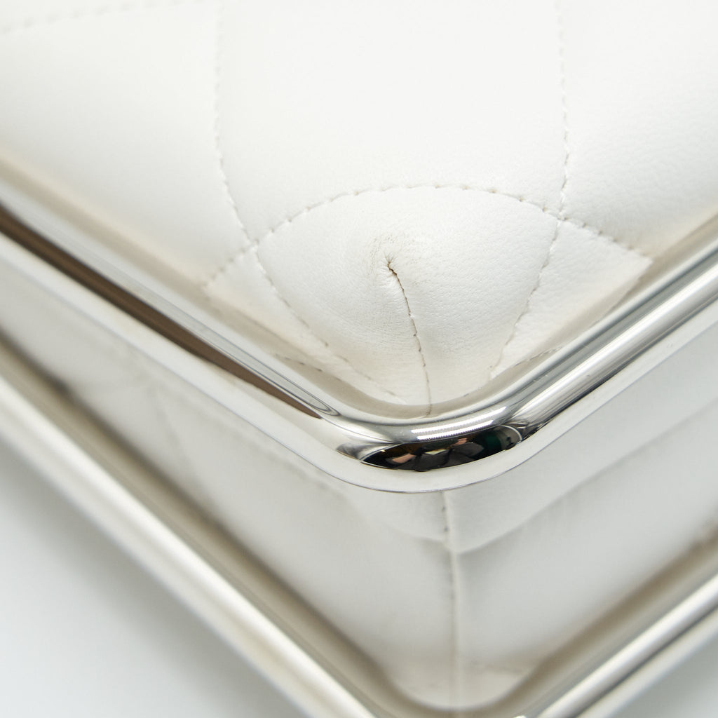 CHANEL QUILTED CLUTCH LAMBSKIN WHITE SHW