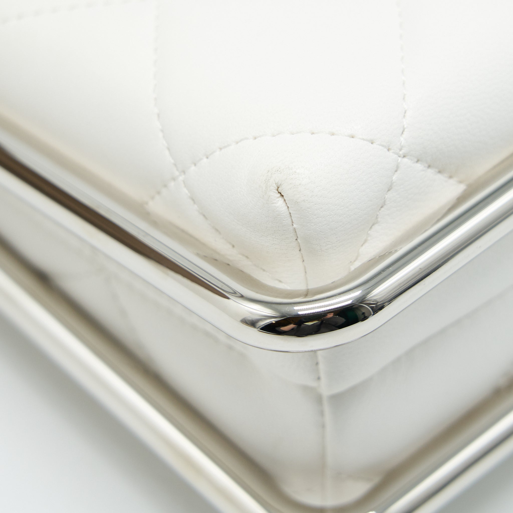 CHANEL QUILTED CLUTCH LAMBSKIN WHITE SHW