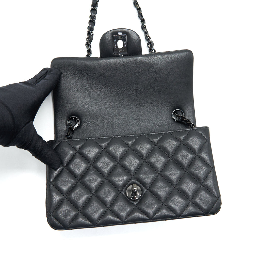 CHANEL MINI RECTANGULAR LAMBSKIN BLACK SO BLACK