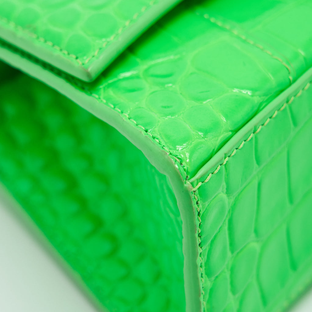 BALENCIAGA HOURGLASS XS CROC EMBOSSED CALFSKIN GREEN SHW