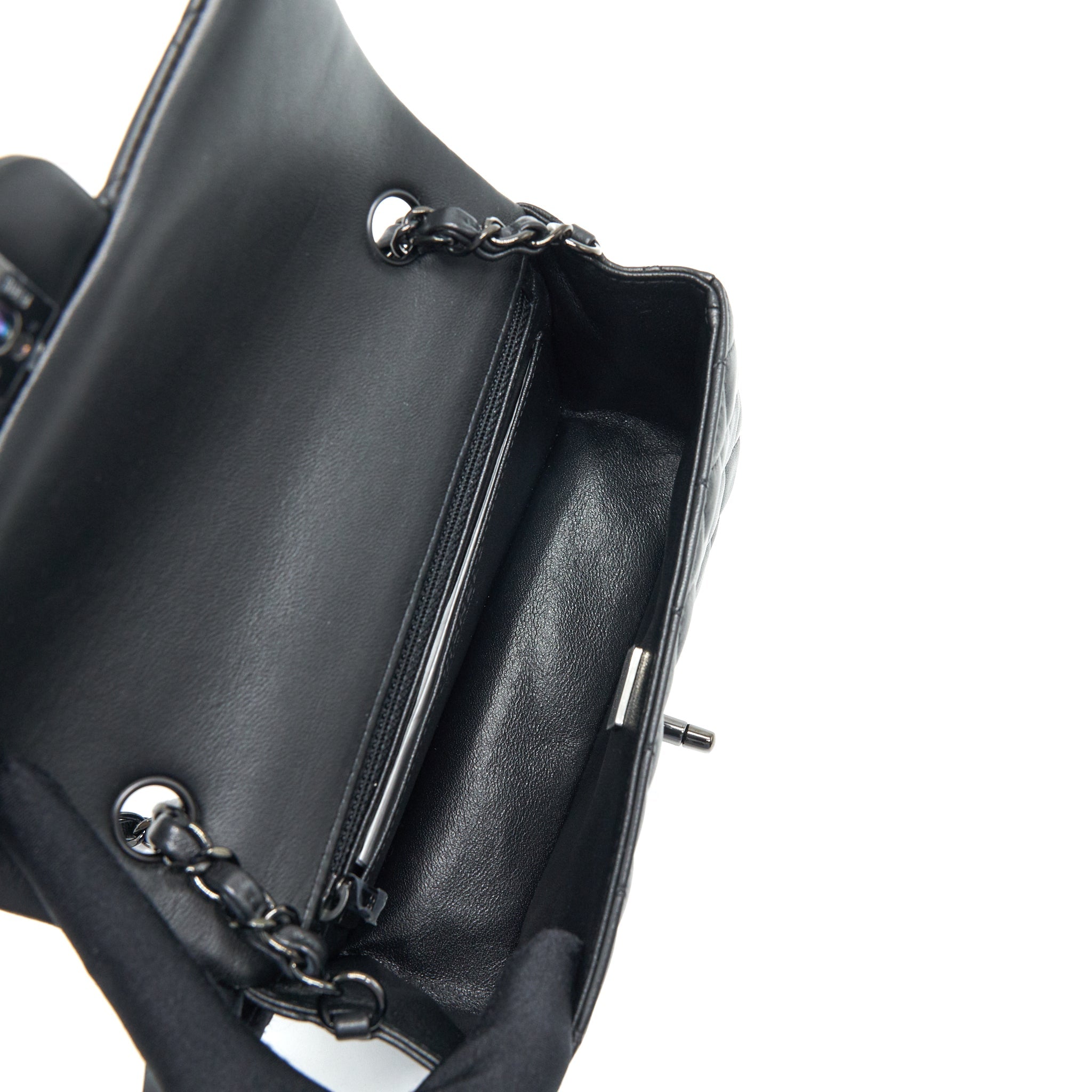 CHANEL MINI RECTANGULAR LAMBSKIN BLACK SO BLACK