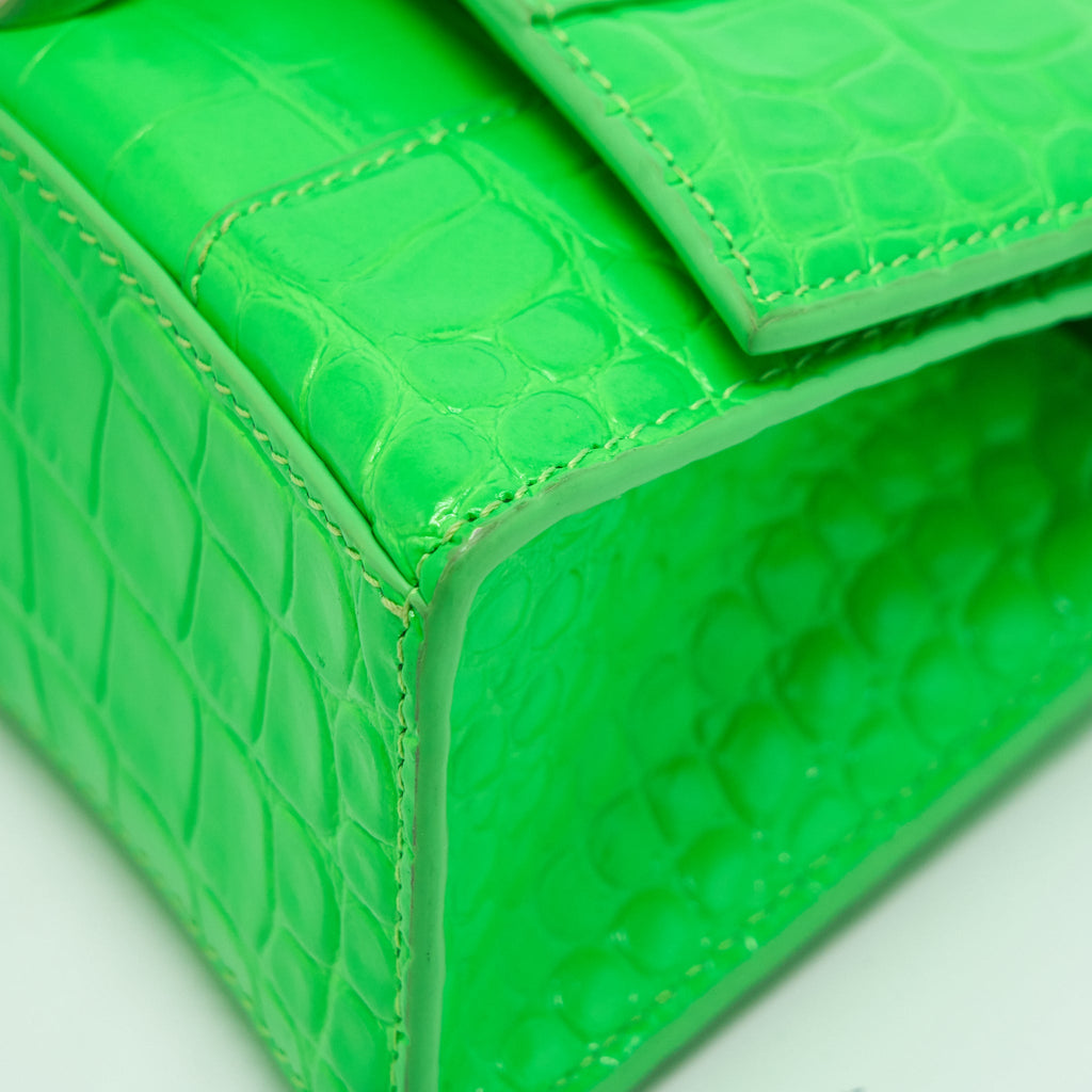BALENCIAGA HOURGLASS XS CROC EMBOSSED CALFSKIN GREEN SHW