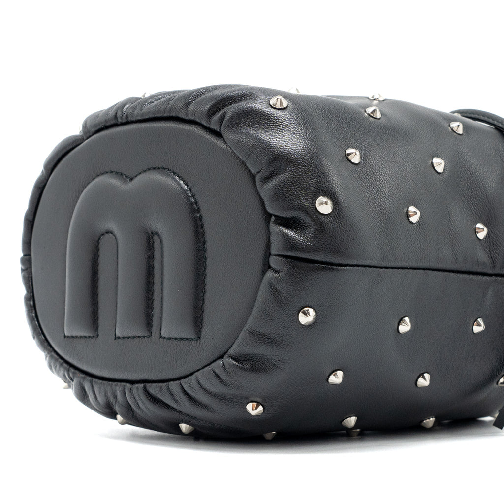 MIU MIU SMALL BUCKET BAG STUDDED NAPPA LAMBSKIN BLACK SHW