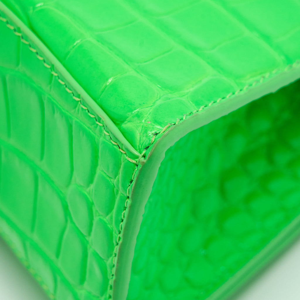 BALENCIAGA HOURGLASS XS CROC EMBOSSED CALFSKIN GREEN SHW