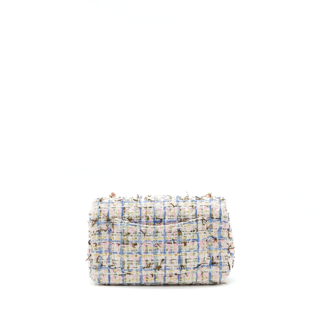 CHANEL MINI RECTANGULAR FLAP BAG TWEED MULTICOLOUR LGHW