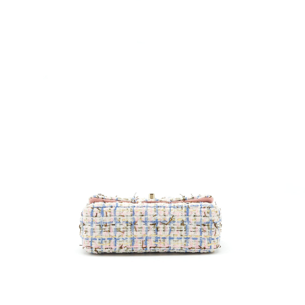 CHANEL MINI RECTANGULAR FLAP BAG TWEED MULTICOLOUR LGHW