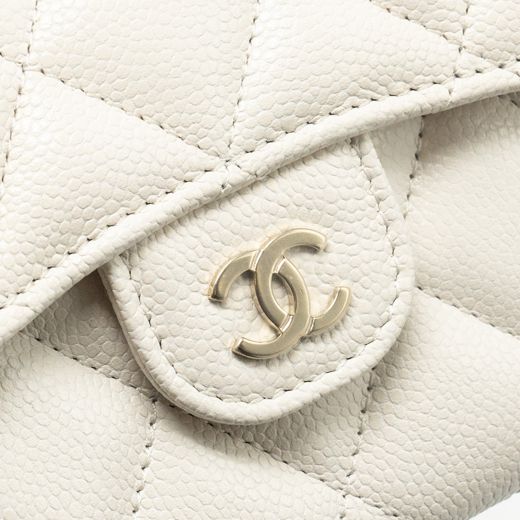 CHANEL CLASSIC FLAP CARD HOLDER CAVIAR WHITE LGHW (MICROCHIP)