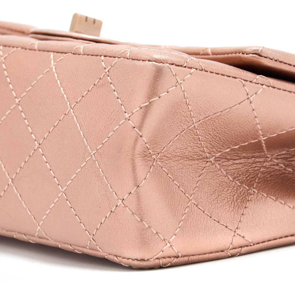 CHANEL MINI 2.55 REISSUE FLAP BAG CALFSKIN METALLIC PINK BRUSHED GOLD (MICROCHIP)