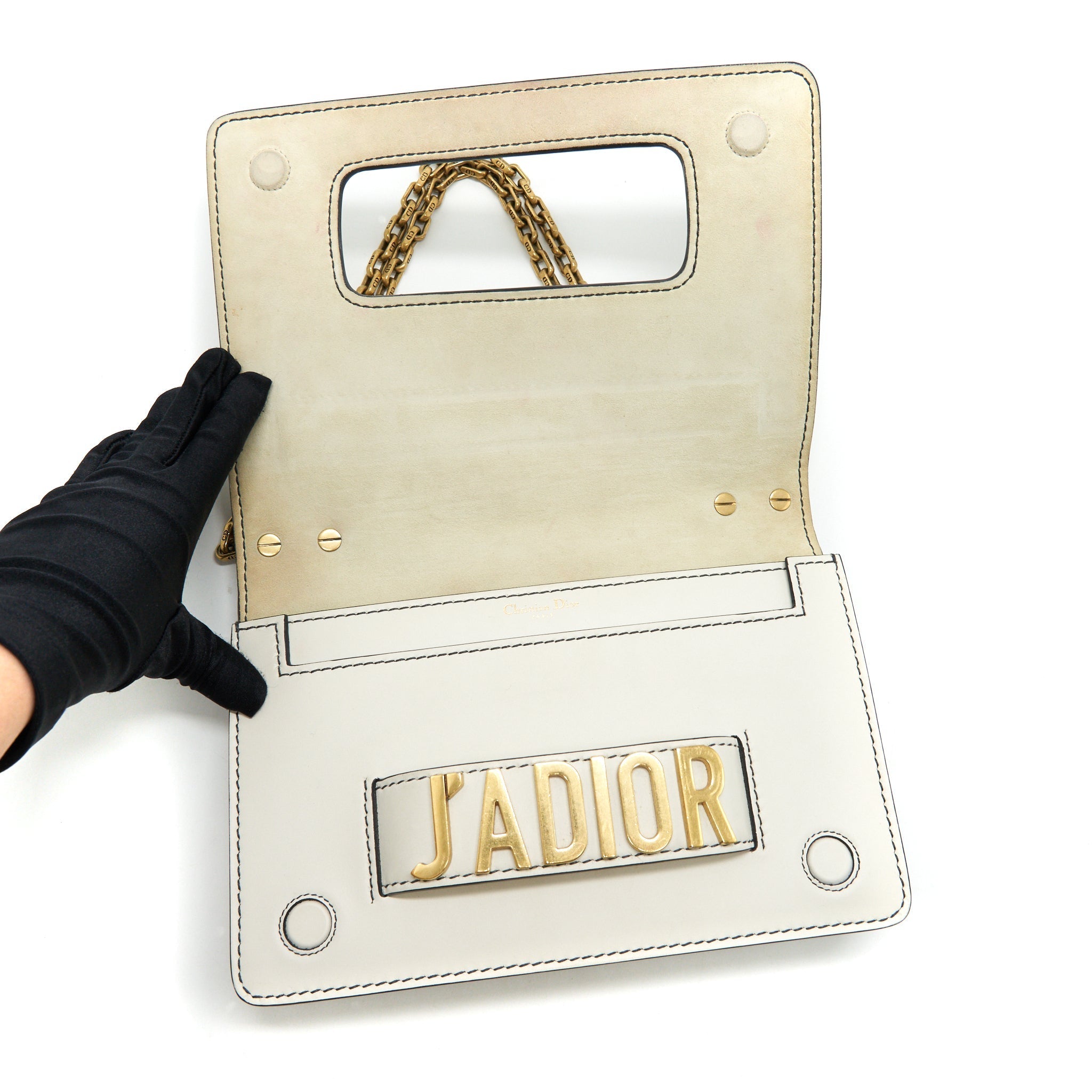 DIOR J'ADIOR MEDIUM FLAP BAG WITH CHAIN WHITE GHW