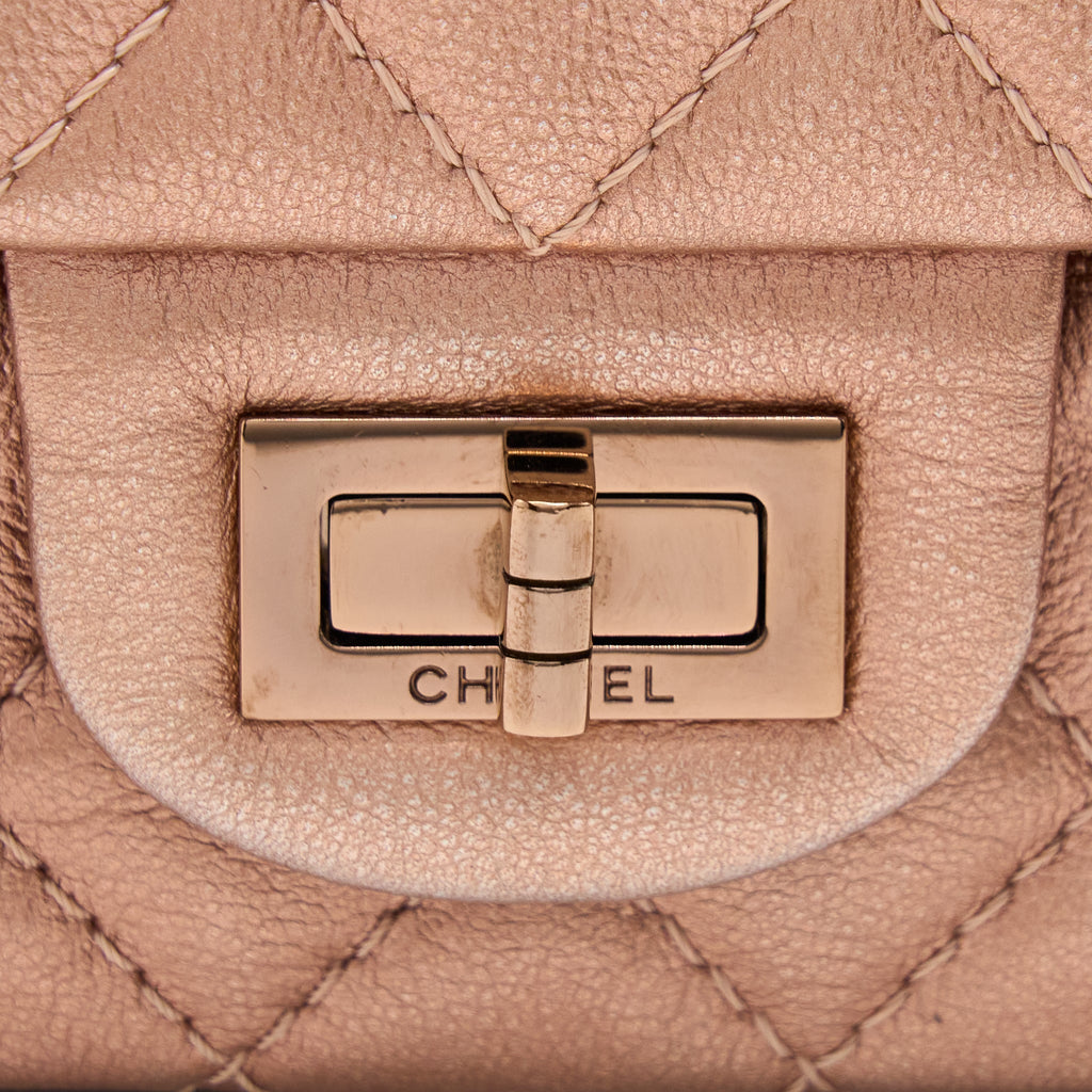 CHANEL MINI 2.55 REISSUE FLAP BAG CALFSKIN METALLIC PINK BRUSHED GOLD (MICROCHIP)
