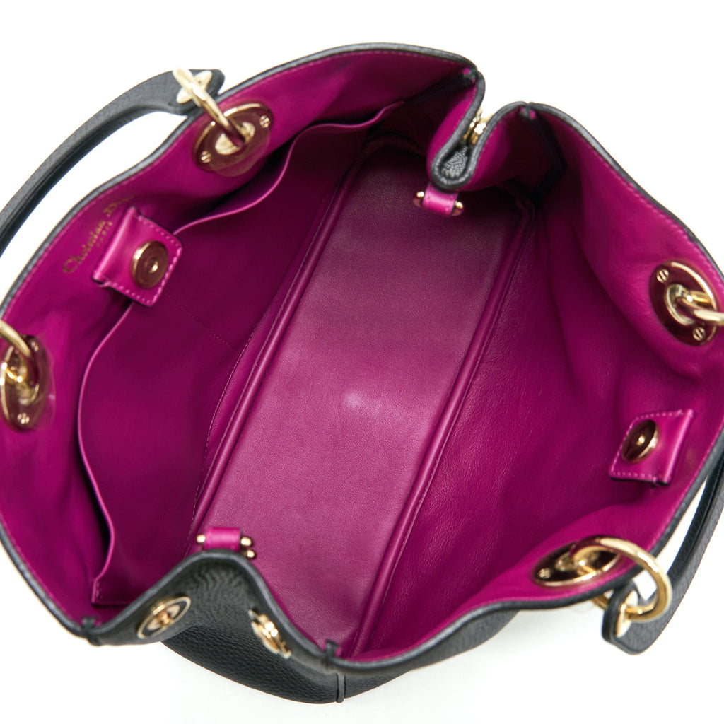 DIOR DIORISSIMO GRAINED LEATHER BLACK/ FUSHIA GHW