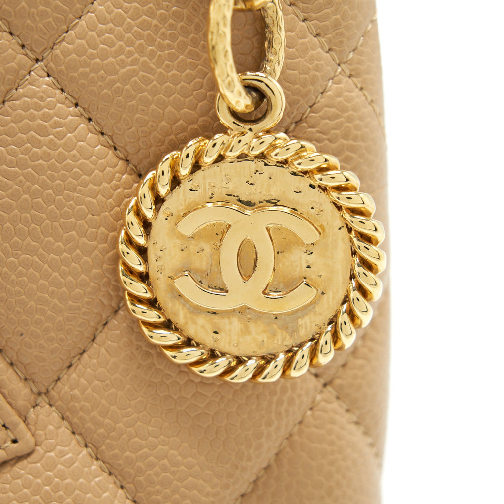CHANEL VINTAGE MEDALLION TOTE BAG CAVIAR BEIGE GHW
