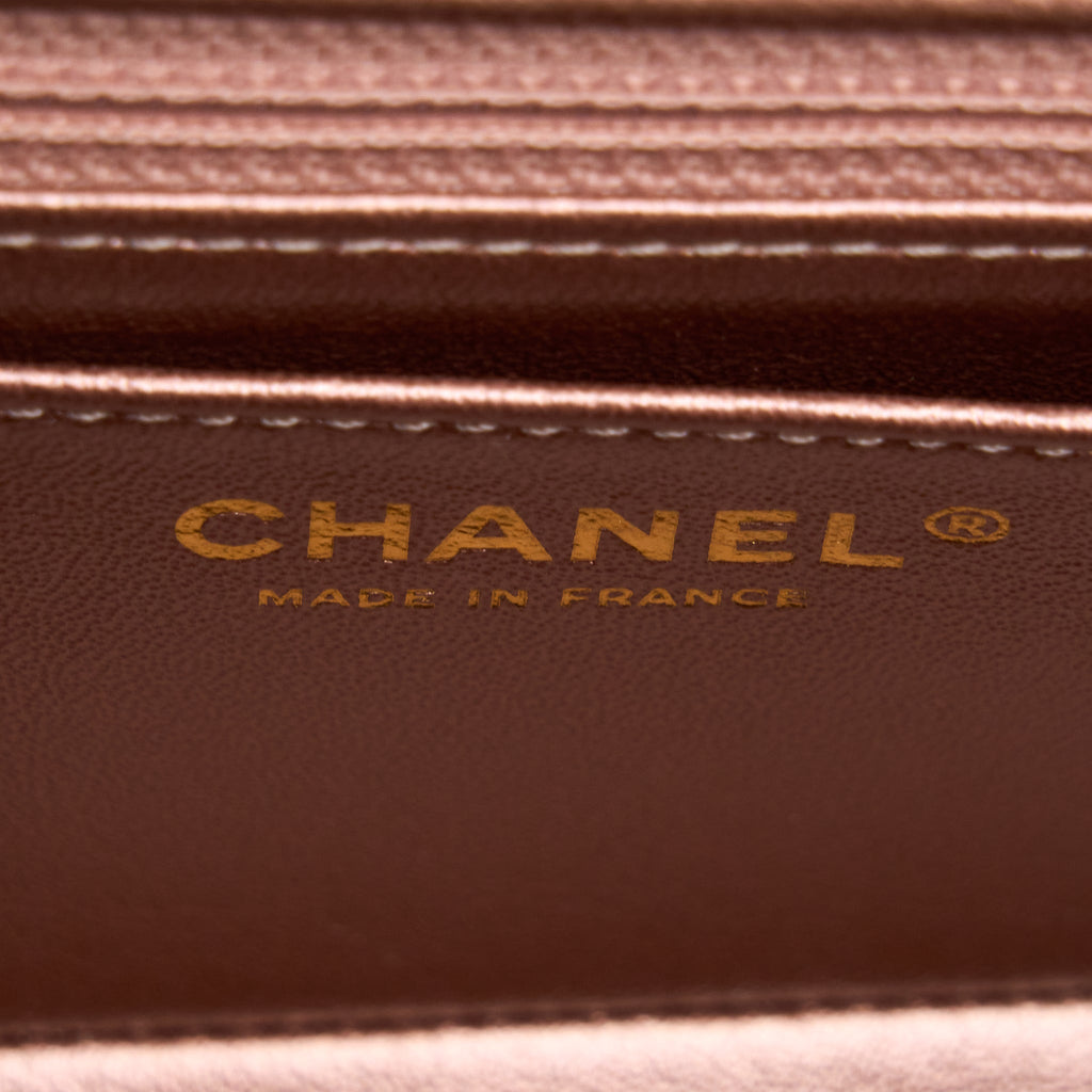 CHANEL MINI 2.55 REISSUE FLAP BAG CALFSKIN METALLIC PINK BRUSHED GOLD (MICROCHIP)