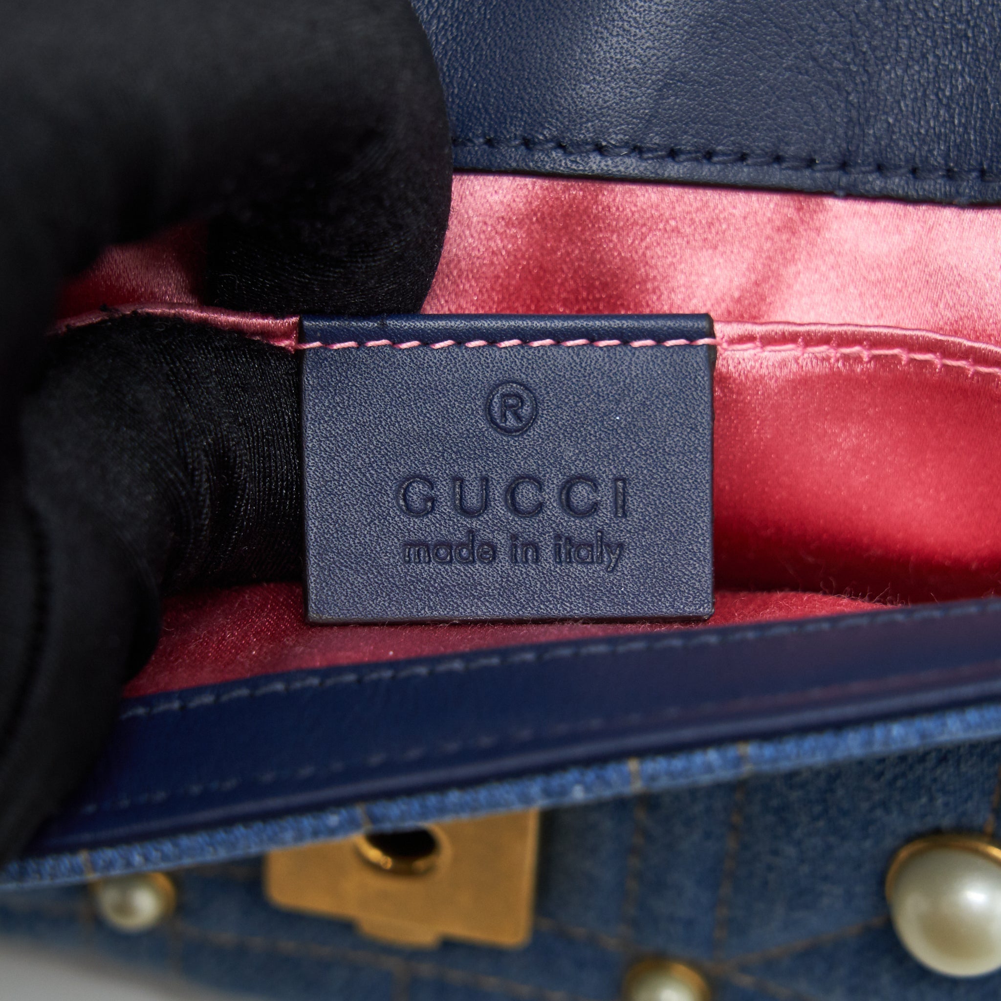 GUCCI MINI MARMONT BAG DENIM WITH PEARL