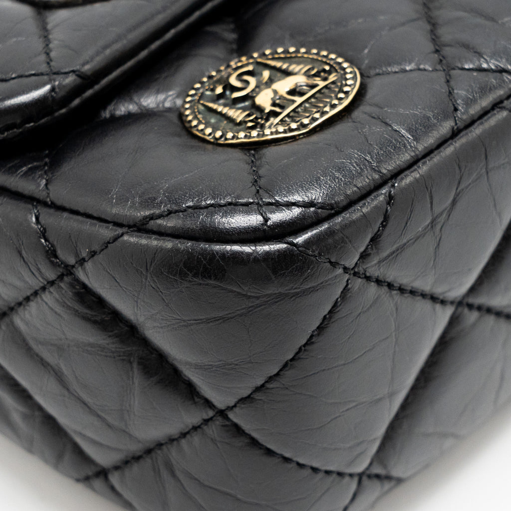 CHANEL MEDALLION QUILTED FLAP BAG AGED CALFSKIN BLACK MULTICOLOUR HARDWARE