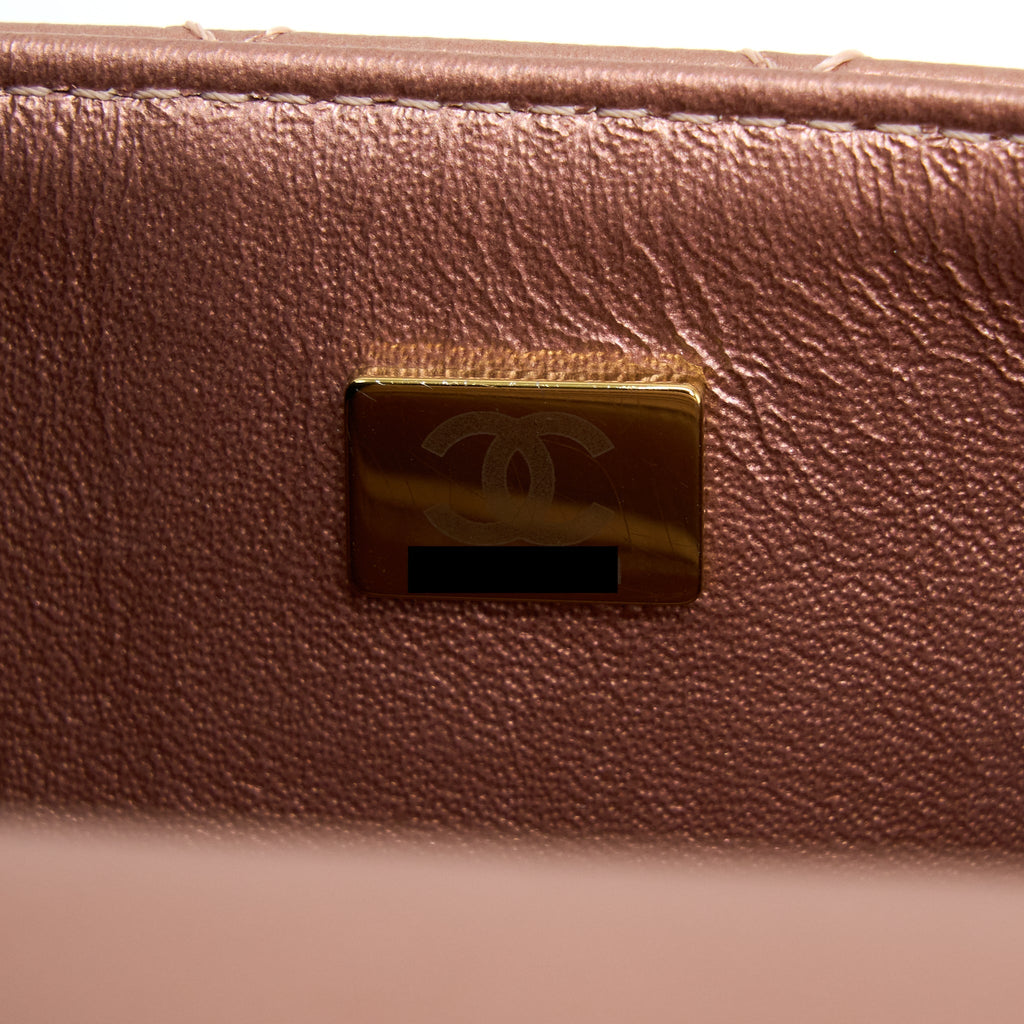 CHANEL MINI 2.55 REISSUE FLAP BAG CALFSKIN METALLIC PINK BRUSHED GOLD (MICROCHIP)