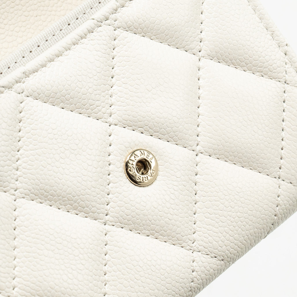CHANEL CLASSIC FLAP CARD HOLDER CAVIAR WHITE LGHW (MICROCHIP)
