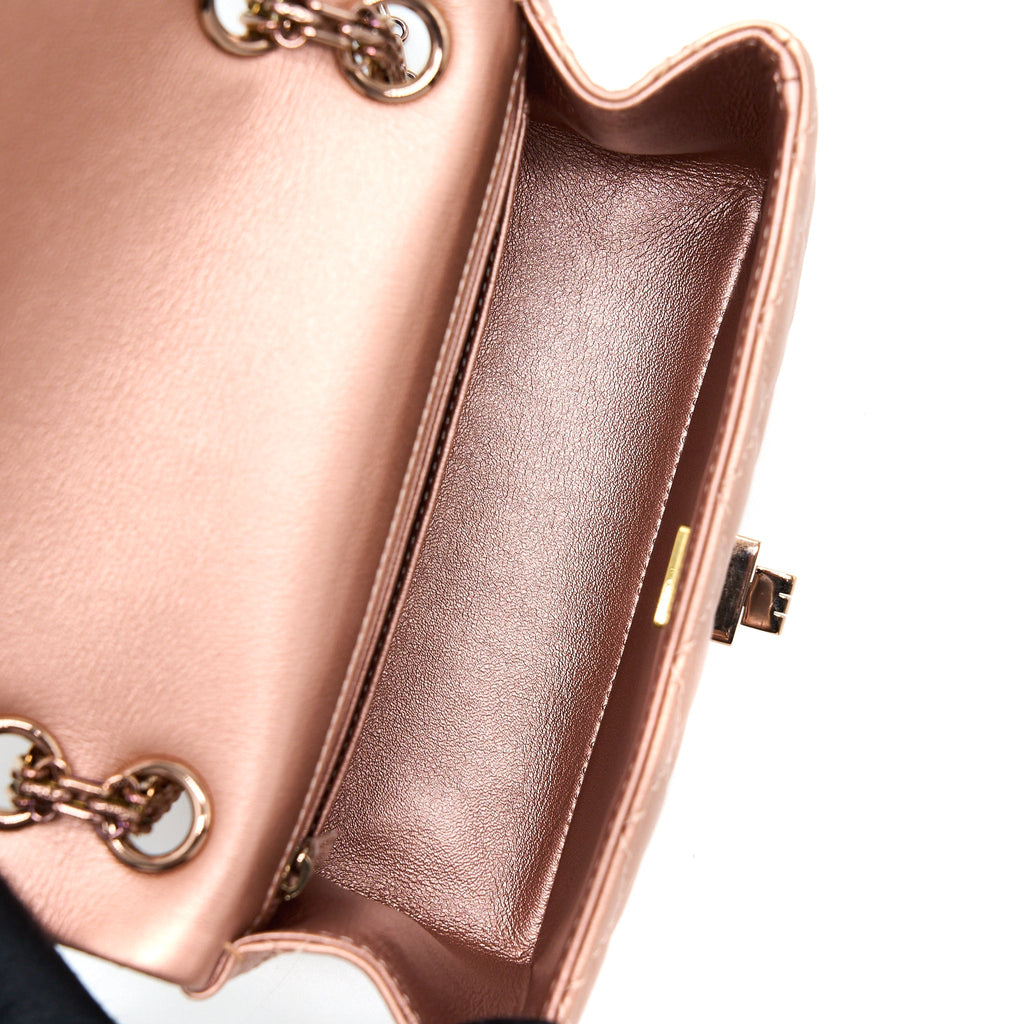 CHANEL MINI 2.55 REISSUE FLAP BAG CALFSKIN METALLIC PINK BRUSHED GOLD (MICROCHIP)