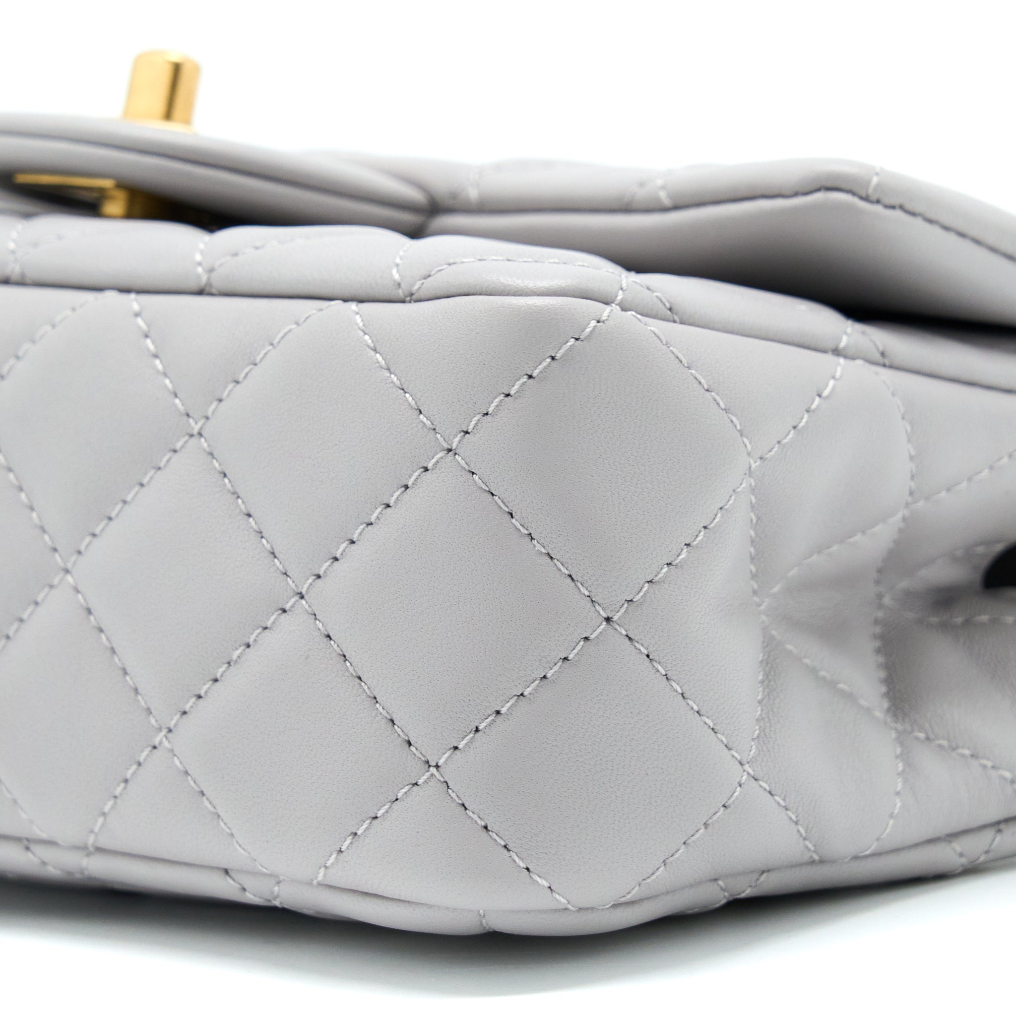 CHANEL PEARL CRUSH MINI RECTANGULAR LAMBSKIN GREY BRUSHED GHW (MICROCHIP)