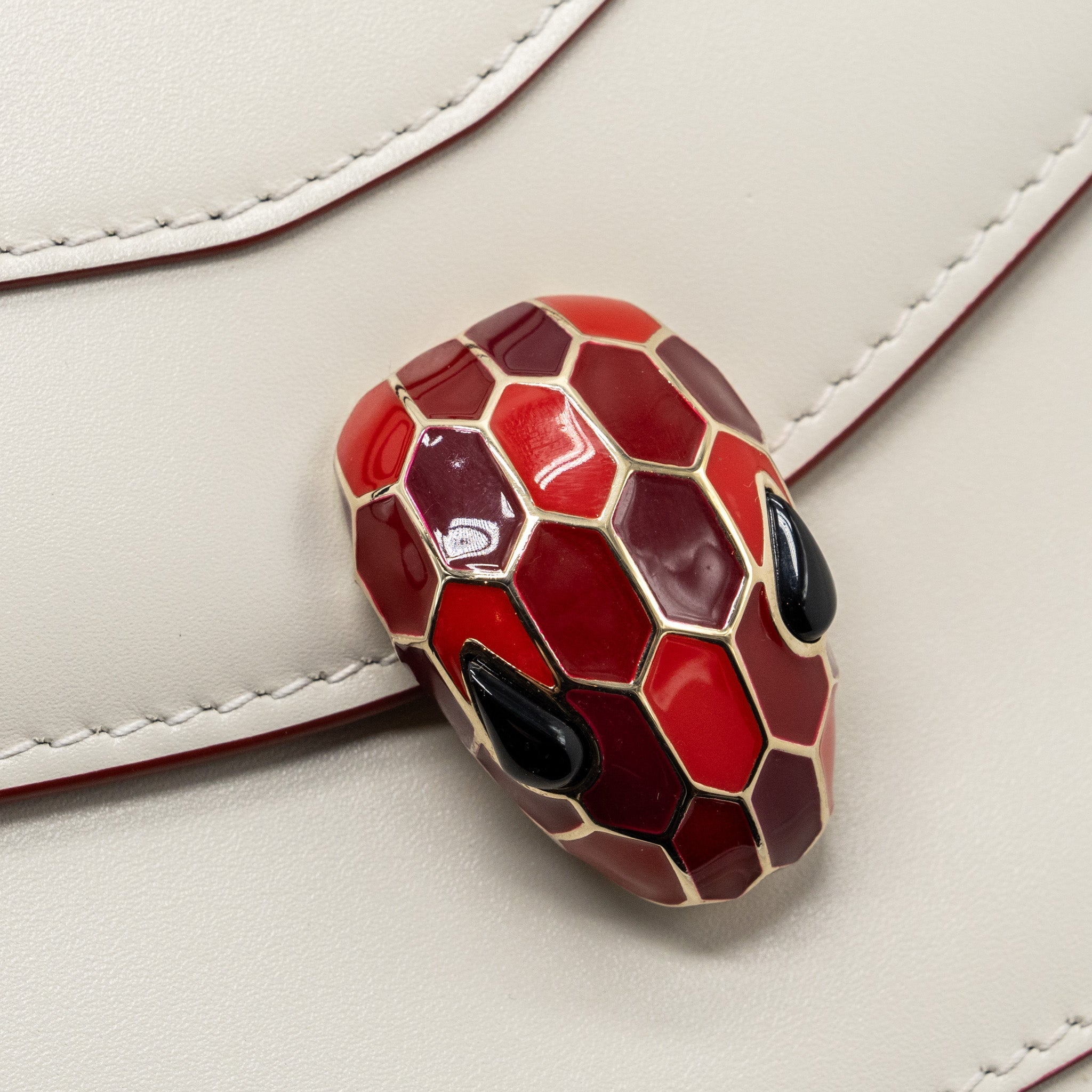 BVLGARI TOP HANDLE SERPENTI BAG CALFSKIN WHITE / RED LGHW