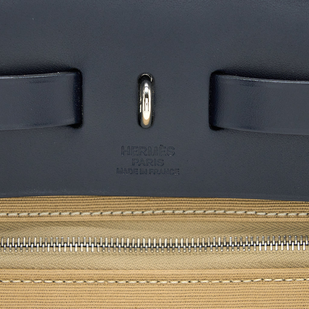 HERMES HERBAG 31 ZIP BAG CANVAS/HUNTER TRENCH/BLUE INDIGO SHW