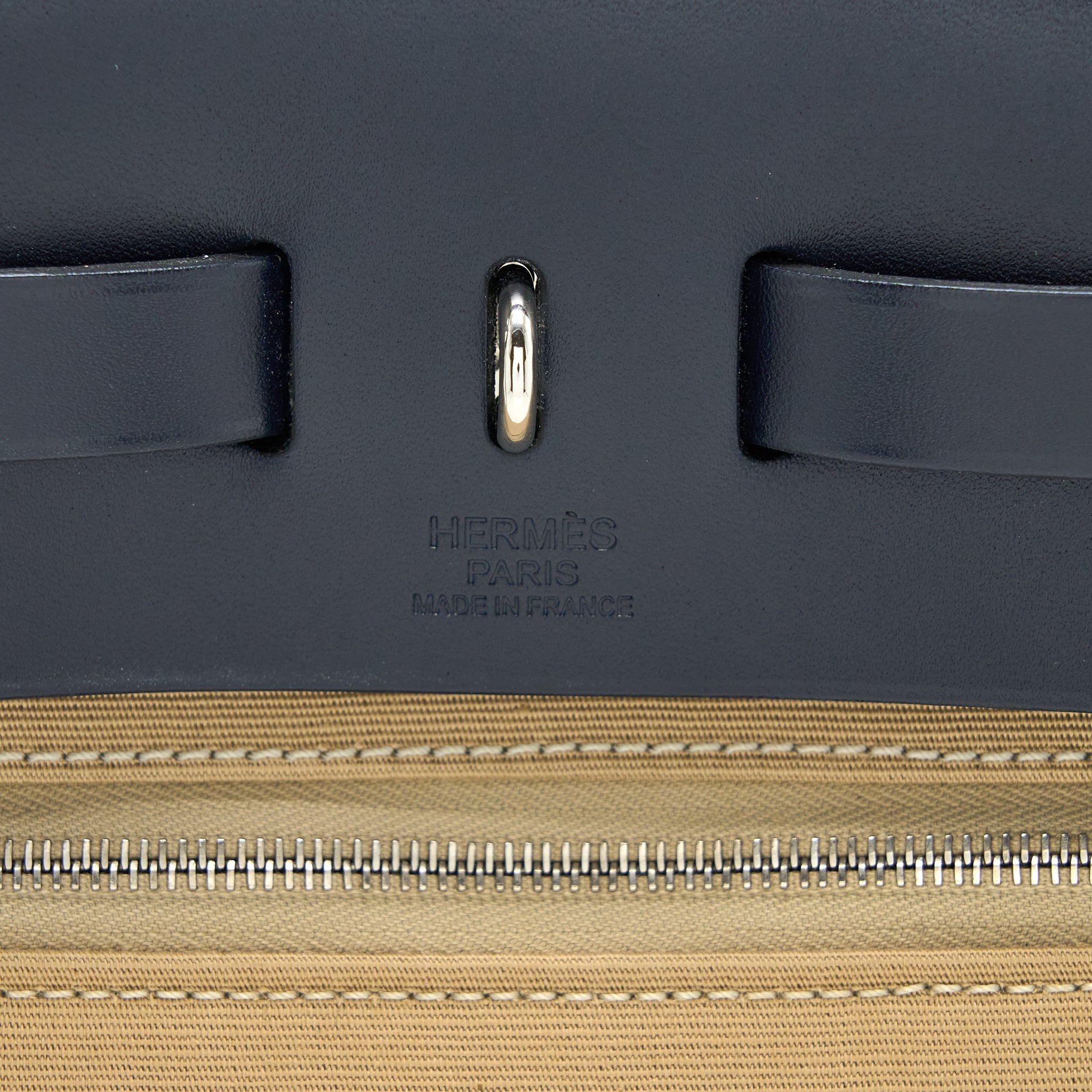 HERMES HERBAG 31 ZIP BAG CANVAS/HUNTER TRENCH/BLUE INDIGO SHW