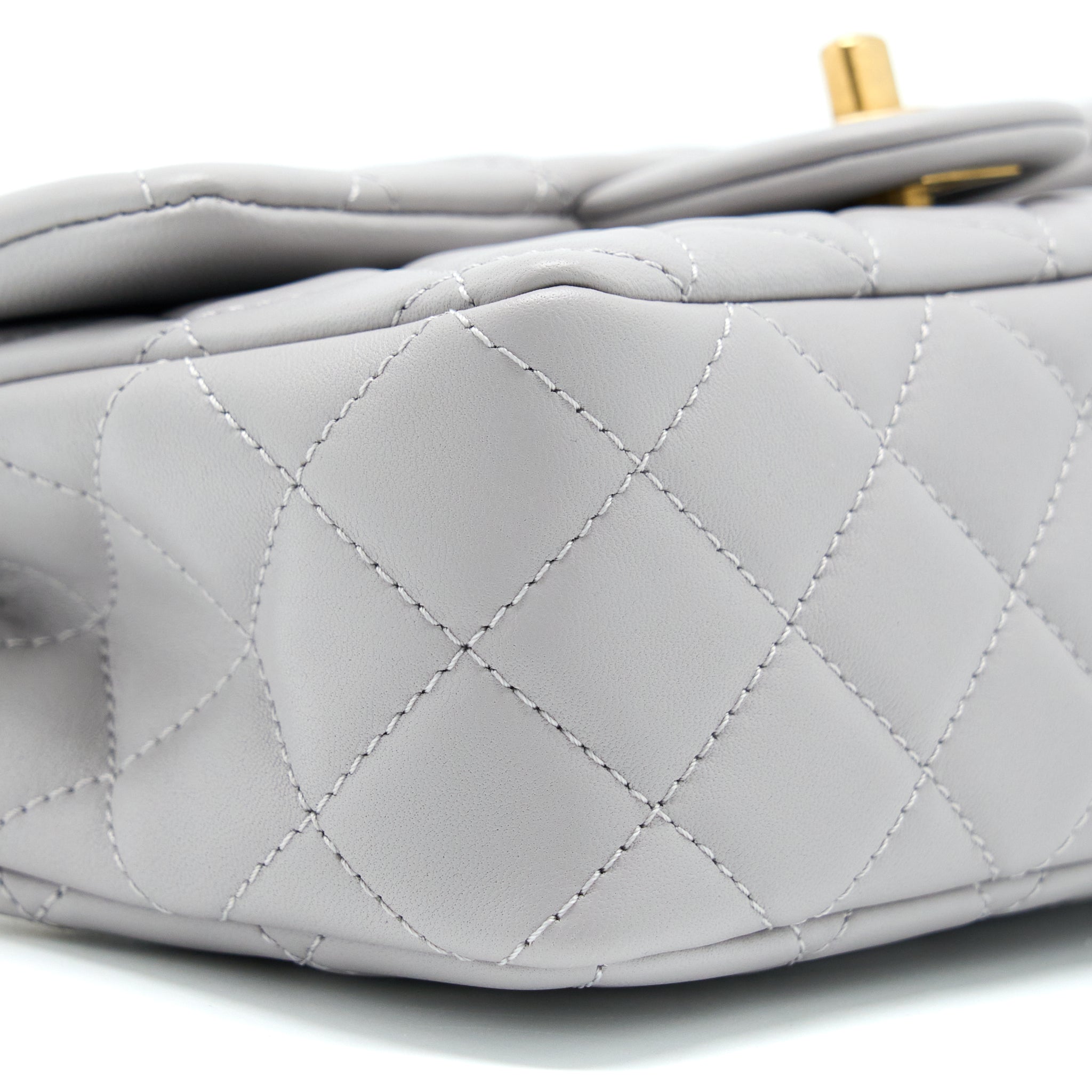 CHANEL PEARL CRUSH MINI RECTANGULAR LAMBSKIN GREY BRUSHED GHW (MICROCHIP)