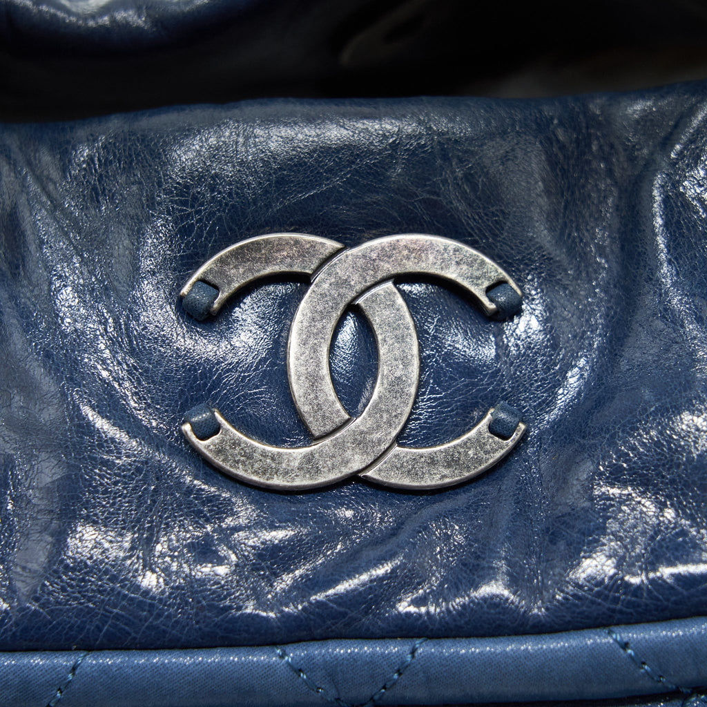 CHANEL QUILTED SHOULDER BAG BLUE RUTHENIUM HARDWARE