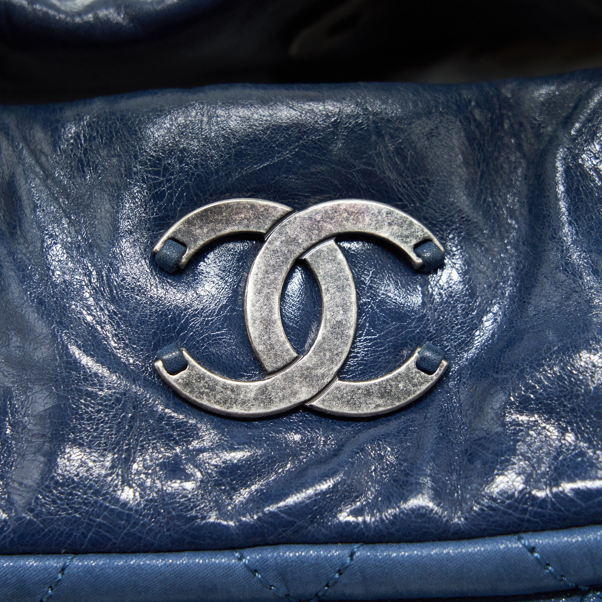 CHANEL QUILTED SHOULDER BAG BLUE RUTHENIUM HARDWARE