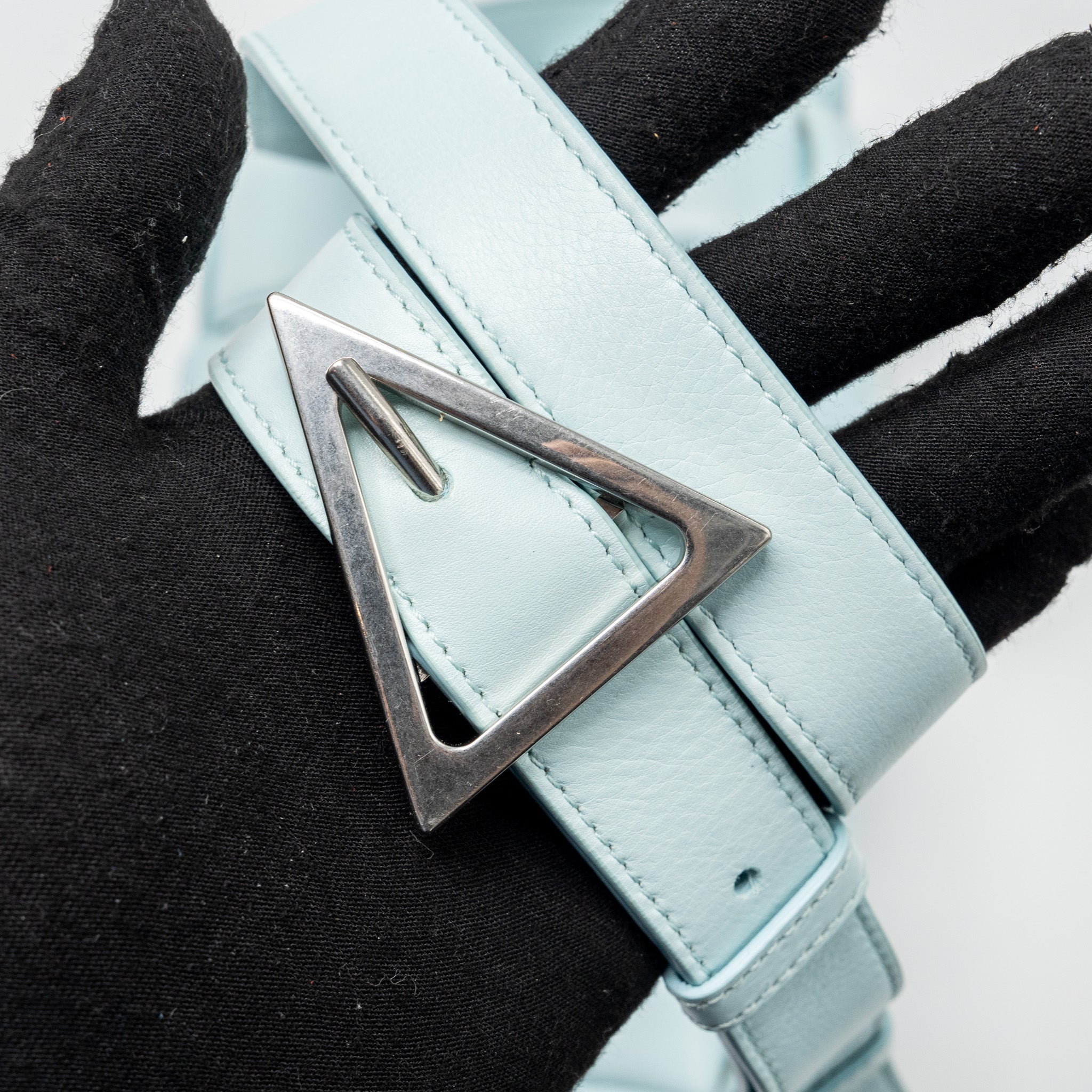 BOTTEGA VENETA PADDED CASSETTE SOFT LAMBSKIN LIGHT BLUE SHW