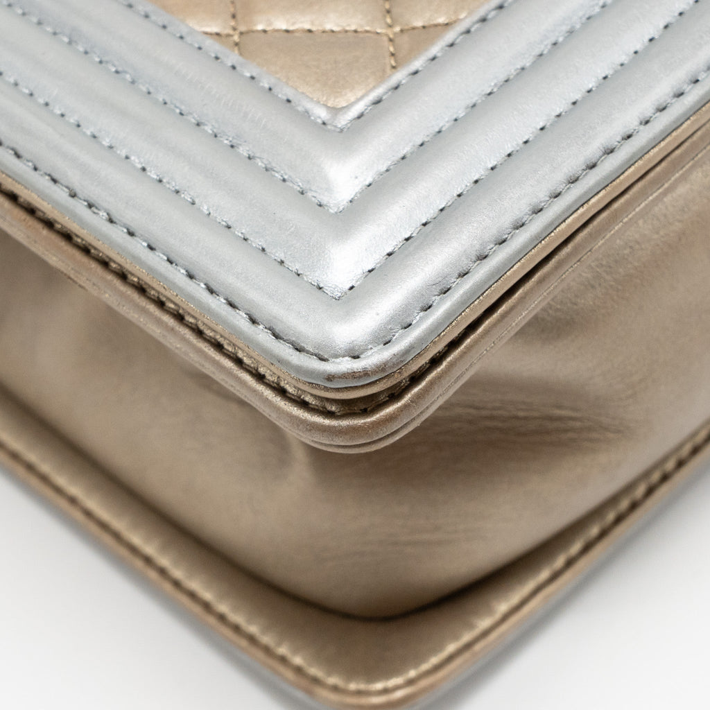 CHANEL MEDIUM BOY BAG METALLIZED CALFSKIN BRONZE/SILVER MULTICOLOURED HARDWARE