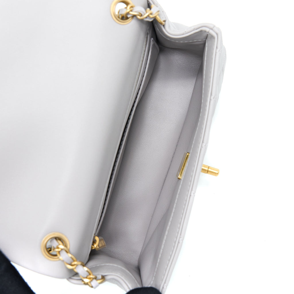 CHANEL PEARL CRUSH MINI RECTANGULAR LAMBSKIN GREY BRUSHED GHW (MICROCHIP)