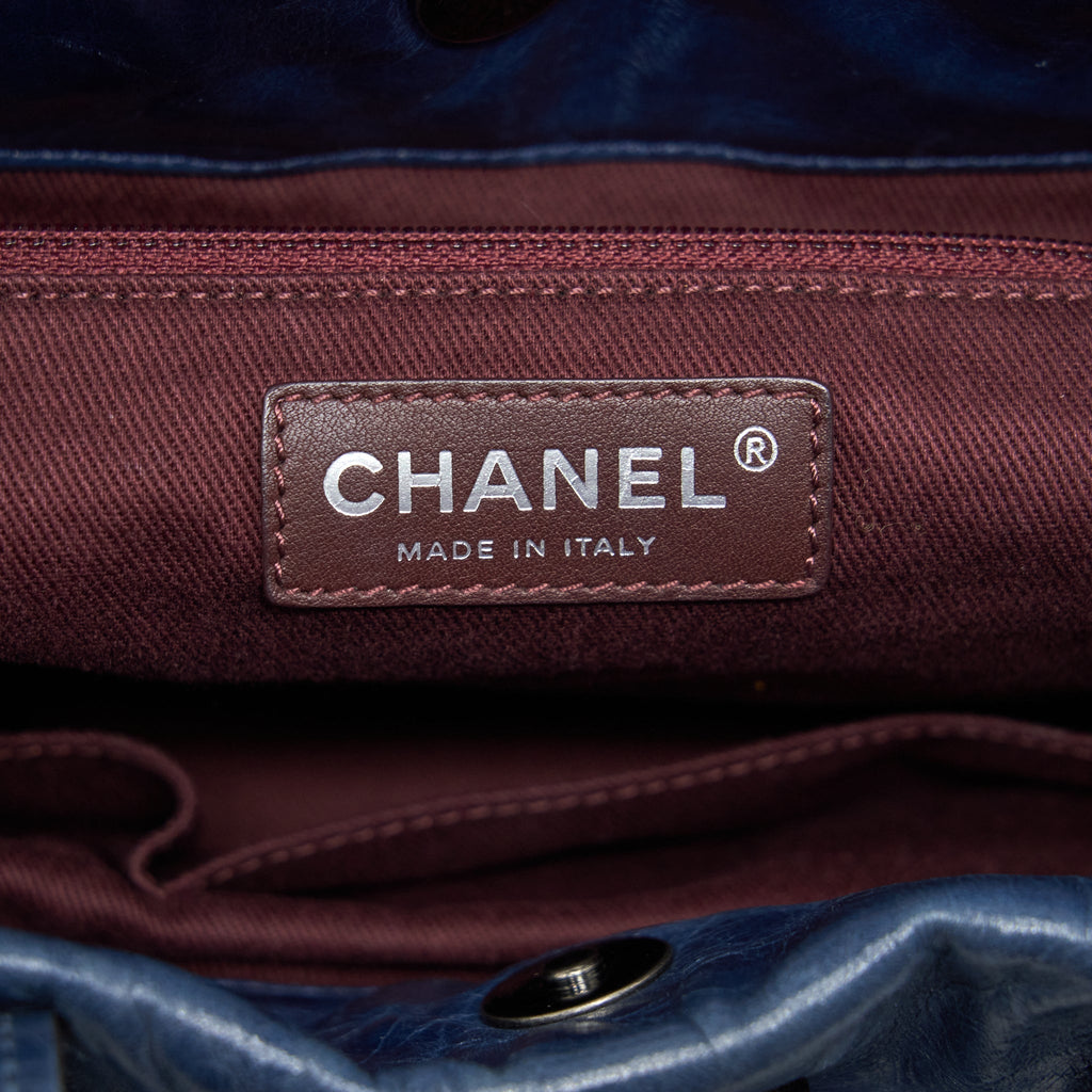 CHANEL QUILTED SHOULDER BAG BLUE RUTHENIUM HARDWARE
