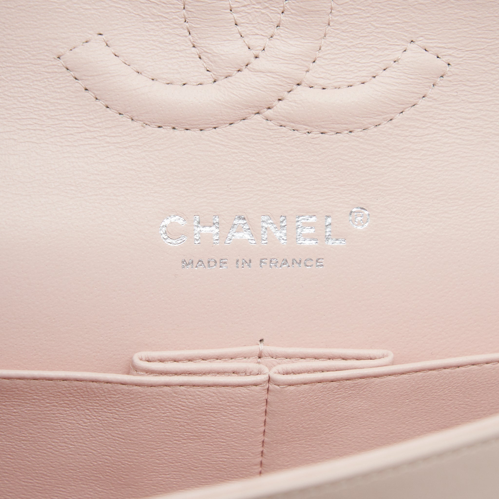 CHANEL PATENT LEATHER MEDIUM CLASSIC DOUBLE FLAP BAG BEIGE SHW