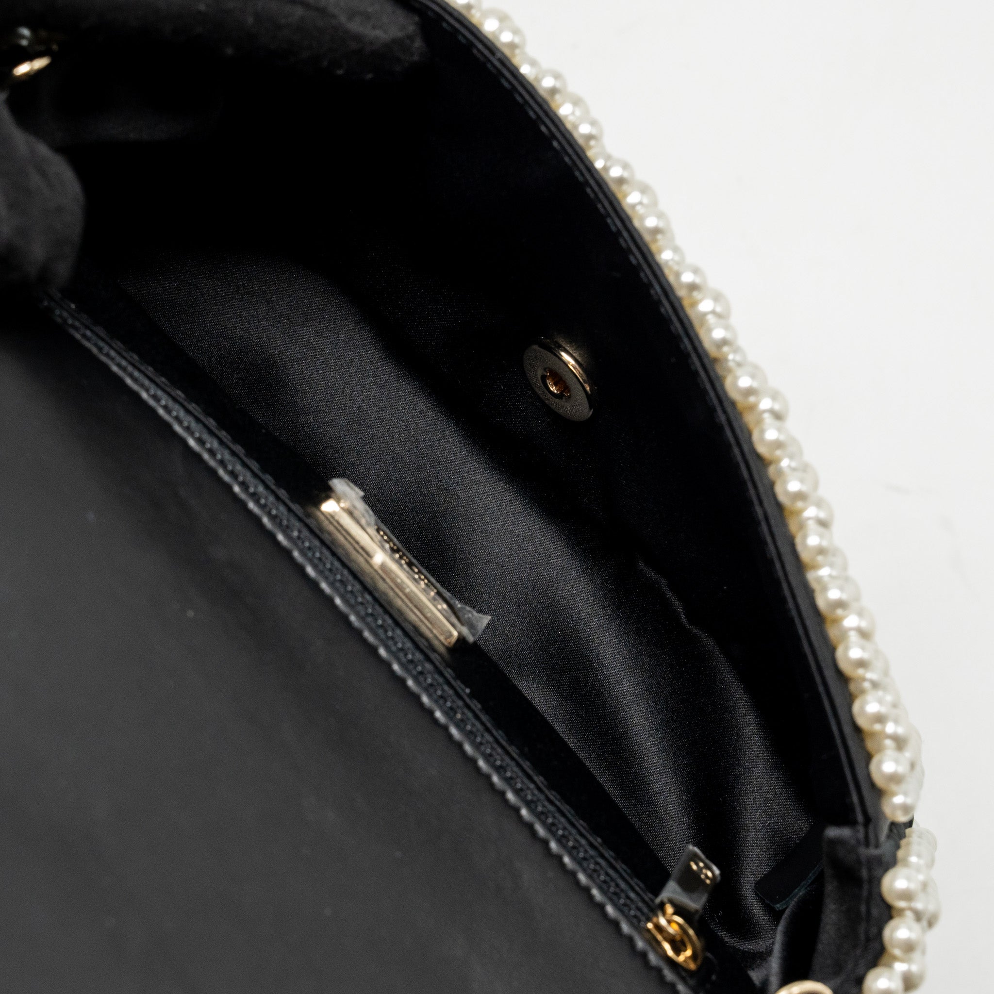 CHANEL 19S PEARL FLAP MINI RECTANGULAR FLAP BAG SATIN/ LAMBSKIN BLACK LGHW