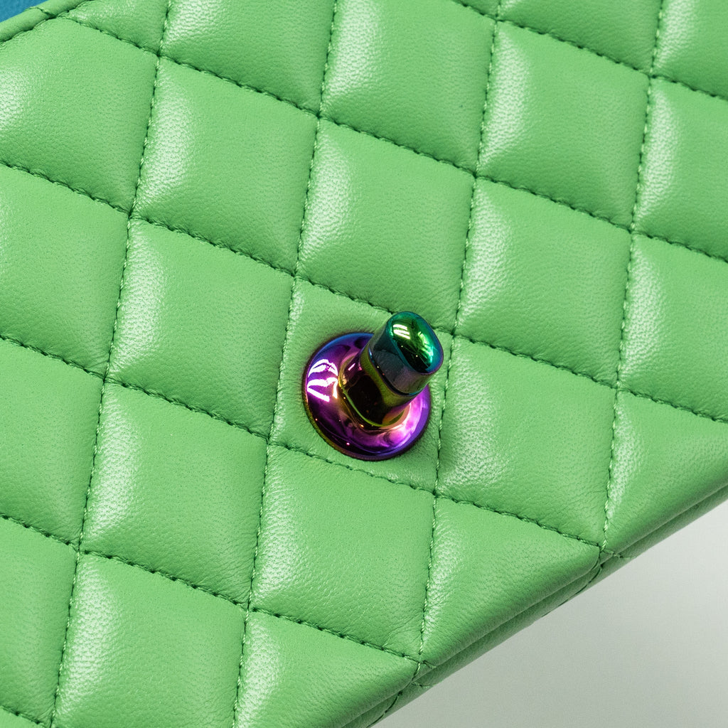 CHANEL MINI RECTANGULAR FLAP BAG LAMBSKIN GREEN IRIDESCENT HARDWARE
