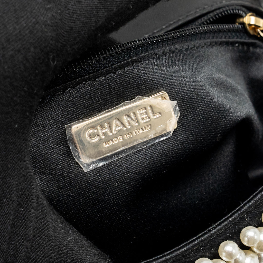 CHANEL 19S PEARL FLAP MINI RECTANGULAR FLAP BAG SATIN/ LAMBSKIN BLACK LGHW