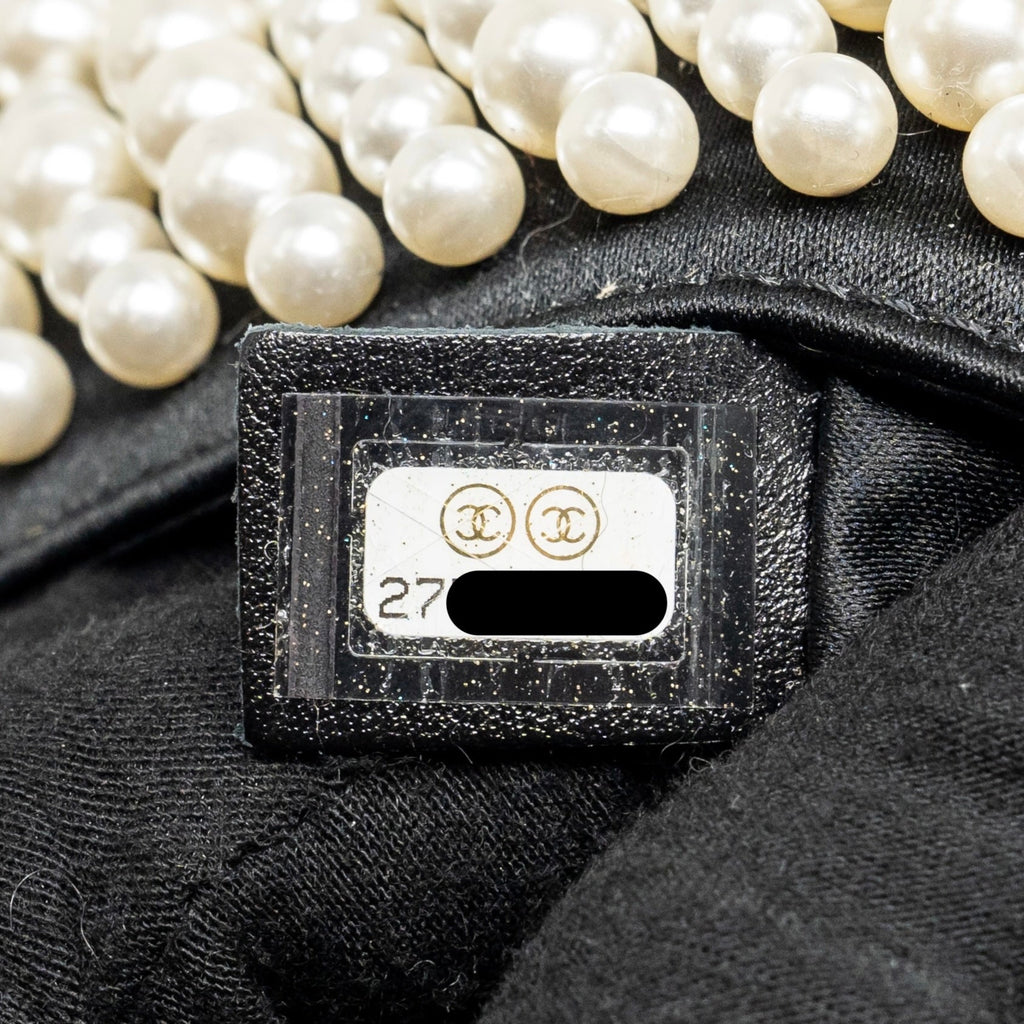 CHANEL 19S PEARL FLAP MINI RECTANGULAR FLAP BAG SATIN/ LAMBSKIN BLACK LGHW